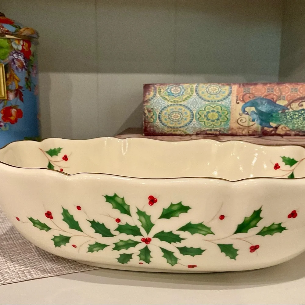 Lenox Cream Bowl with Holly Accents - Picture 3 of 8